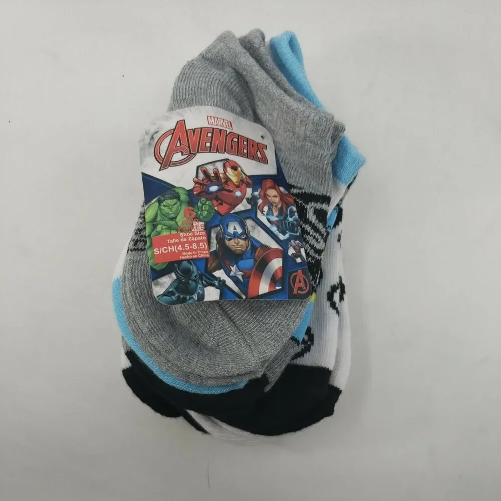 Marvel Avengers Boys No Show Socks Size Small 4.5-8.5 NEW Six Pair